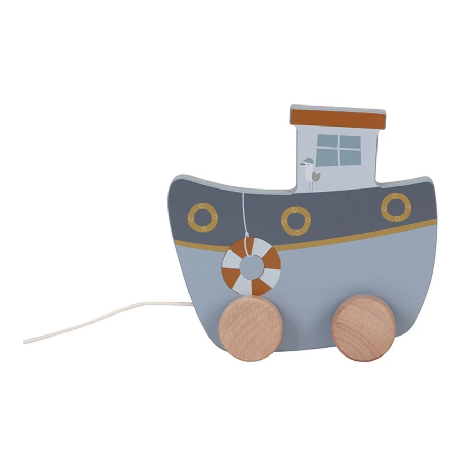 Little Dutch Pull-Along Wooden Boat Toy for Toddlers – Classic Figure Play Toy