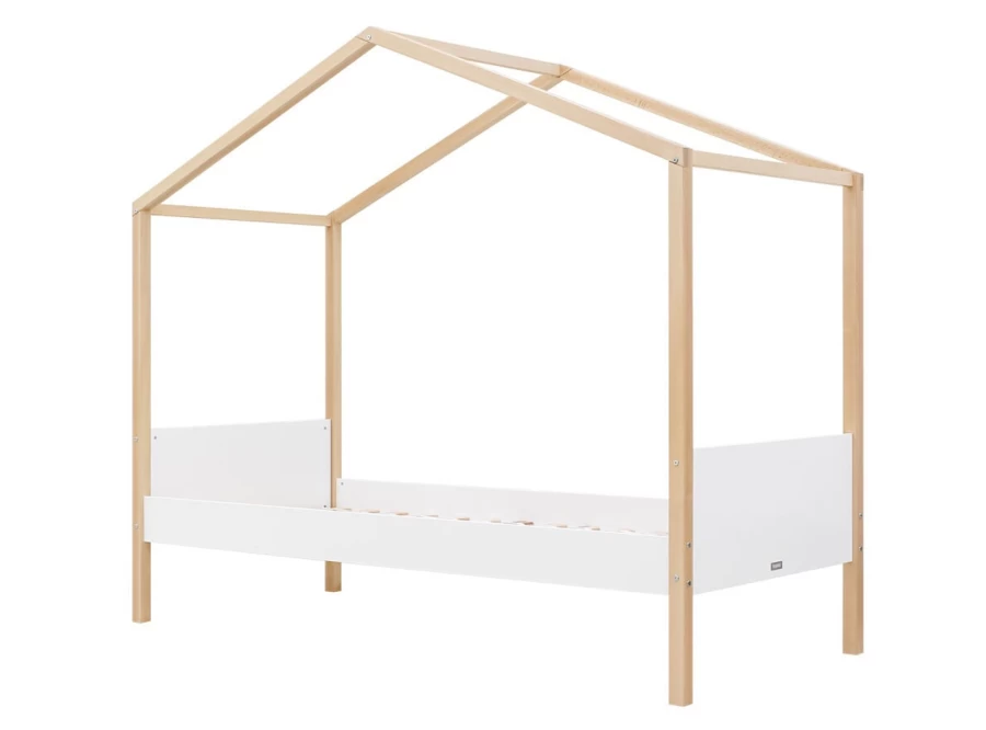 Bopita Liam House Bed Frame 90x200cm - Kids Wooden Playhouse Bed with Safety Rails