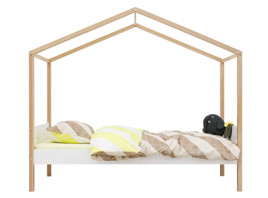 Bopita Liam House Bed Frame 90x200cm - Kids Wooden Playhouse Bed with Safety Rails