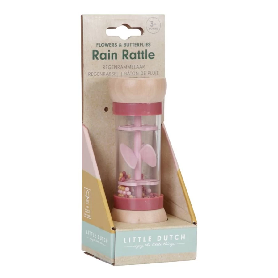 Little Dutch Rain Rattle - Wooden Baby Toy with Colorful Beads, Eco-Friendly Sensory Shaker for Infants and Toddlers