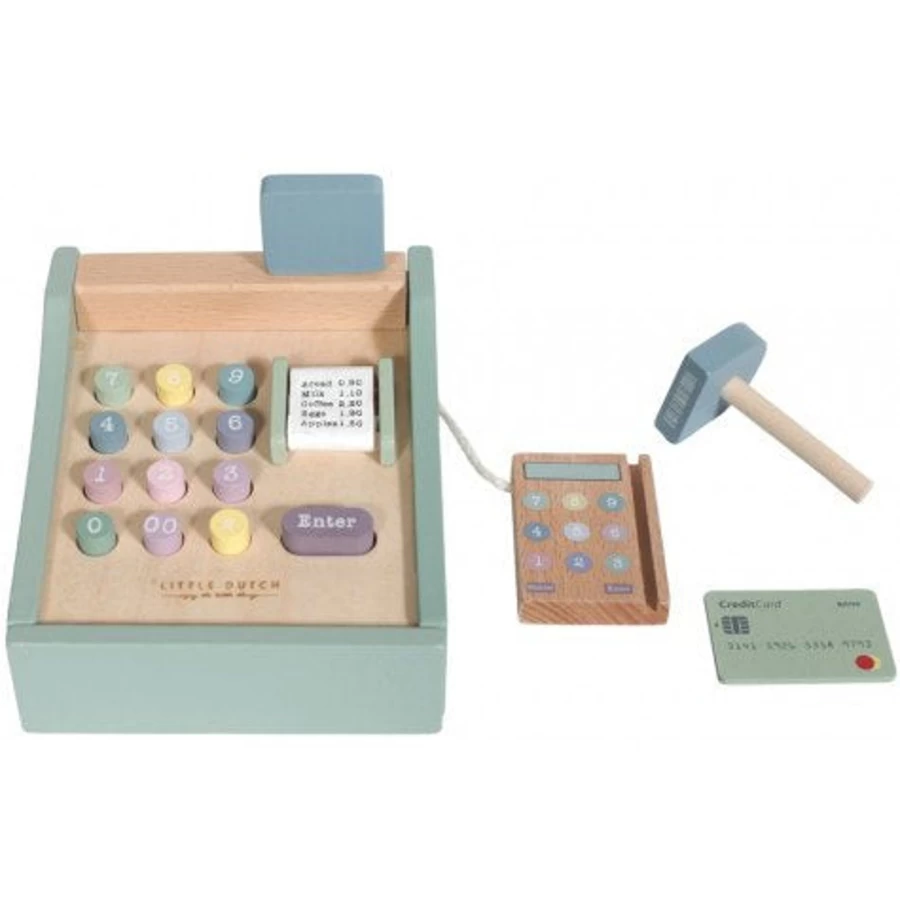 Little Dutch Wooden Toy Cash Register - Pretend Play for Kids, Educational Counting Game, Durable & Safe Play Money Set
