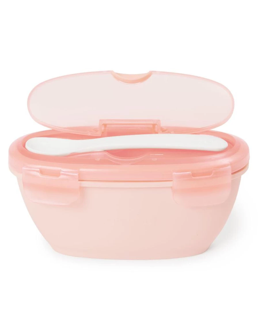 Skip Hop Easy Serve Travel Bowl & Spoon - Soft Teal, Portable Baby Feeding Set for On-The-Go