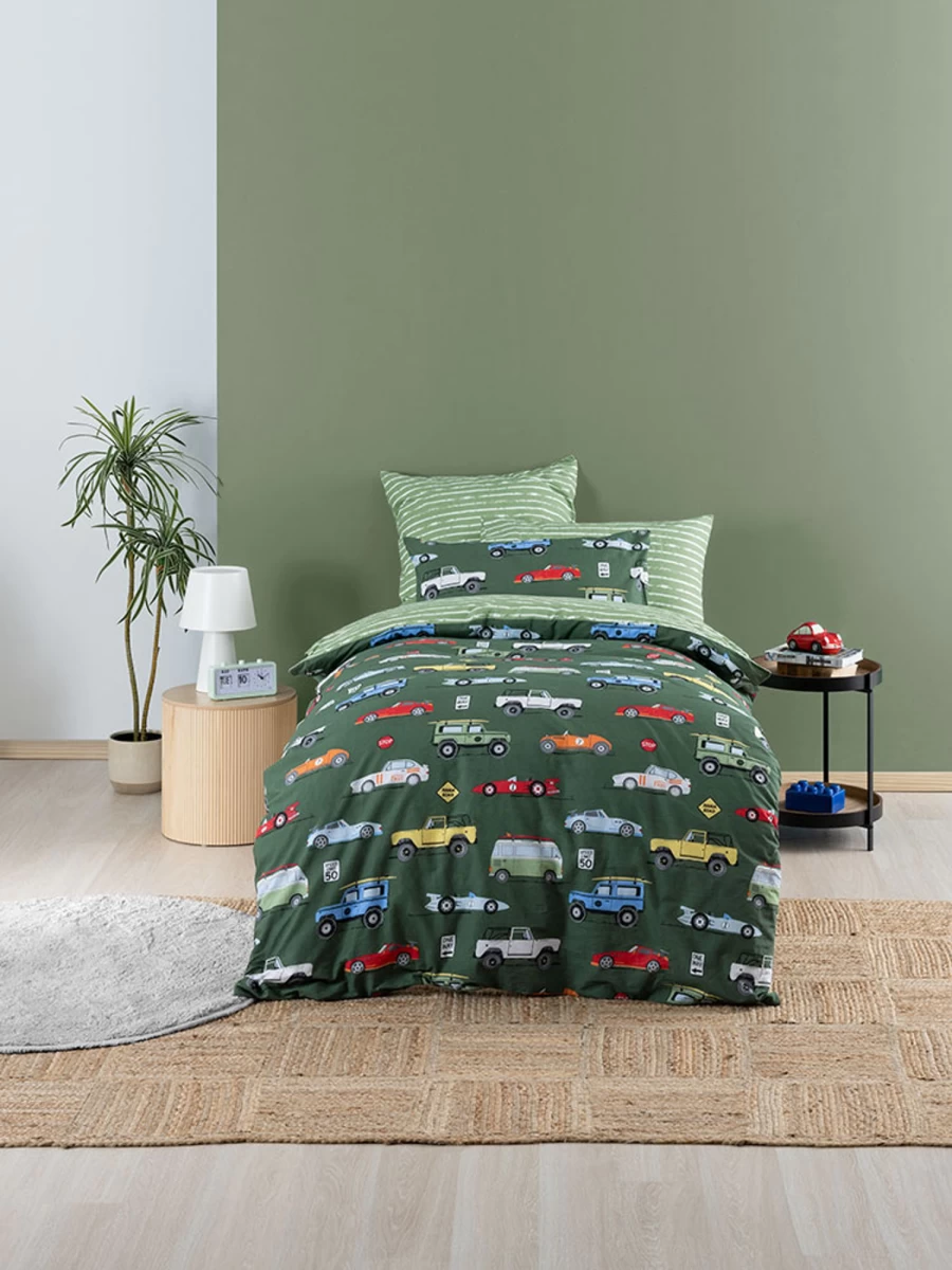 Linenhouse Single Duvet Cover Set - Road Trip Olive Green Bedding