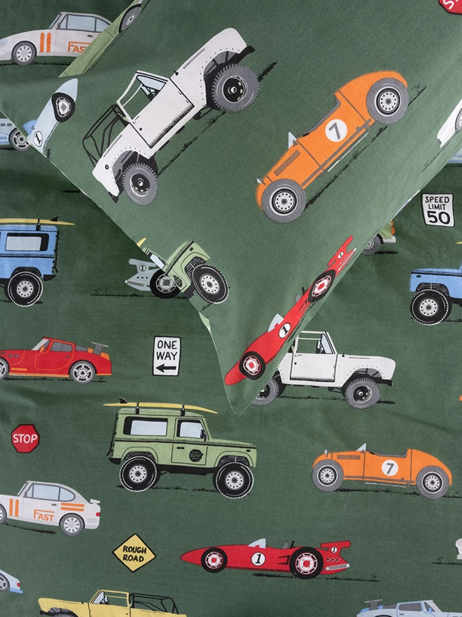 Linenhouse Single Duvet Cover Set - Road Trip Olive Green Bedding