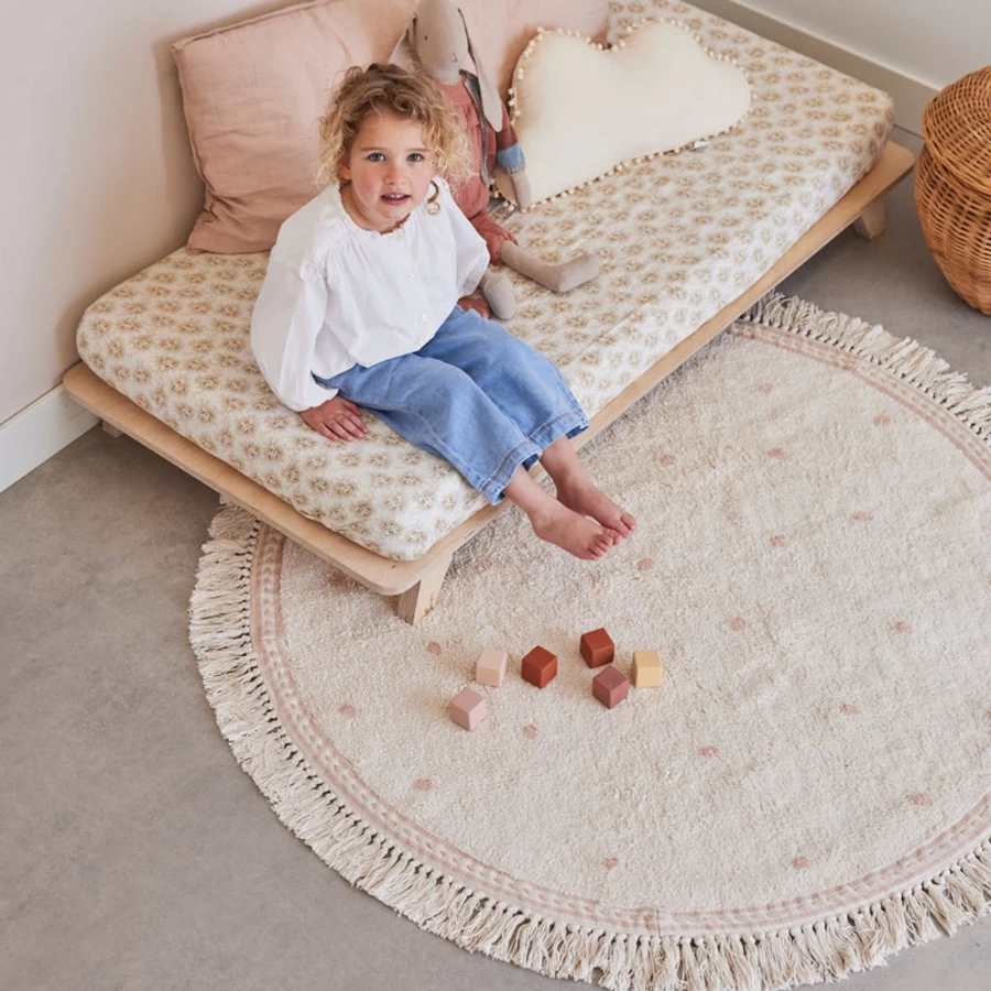 Tapis Petit Emma Dots Pink Round Rug 130x130 cm Soft Plush Home Decor