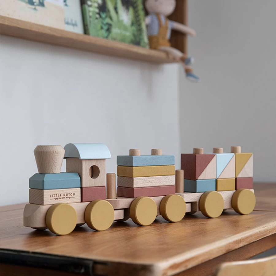 Little Dutch Wooden Block Train Toy - Ld Block Train Set for Kids